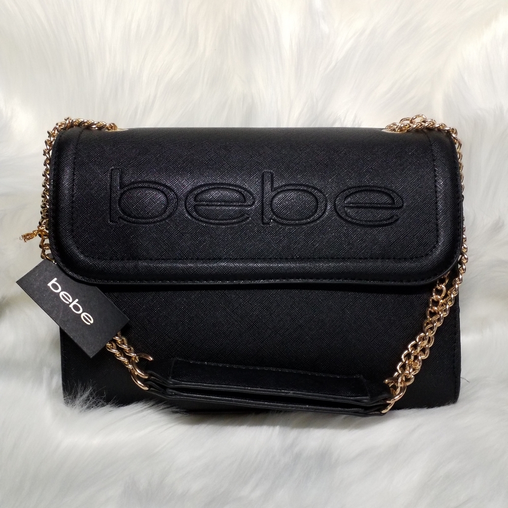 Bebe Lila Flap Crossbody Purse in Black (NWT)